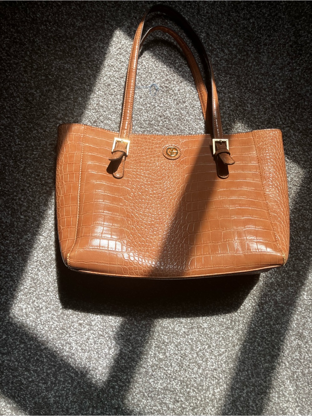 Giani Bernini Croc-Embossed Tote in Cognac Brown